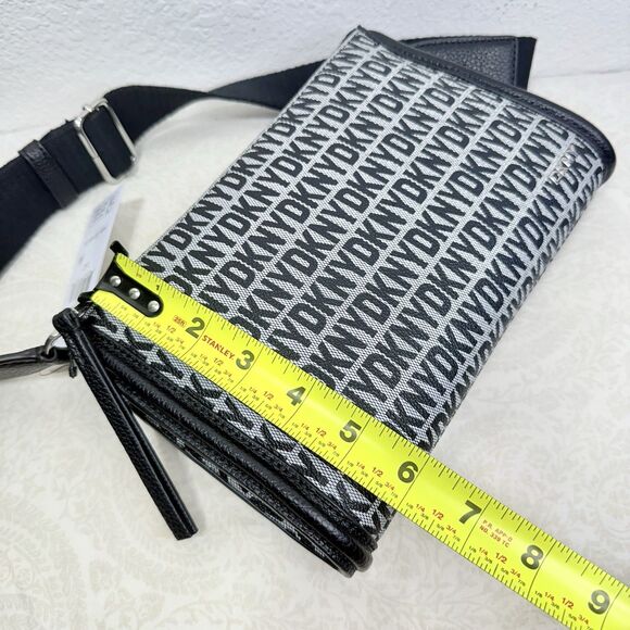 NWT DKNY Milo Crossbody Bag Black Monogram Thick Adjustable Strap Zip Magnet - Picture 13 of 16